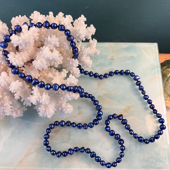 36” Long Blue Freshwater Baroque Pearl Necklace